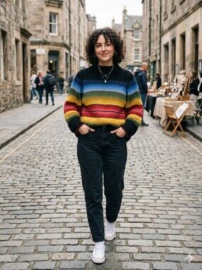 Vtg Michael Seroy Sweater Rainbow Stripes Sz S